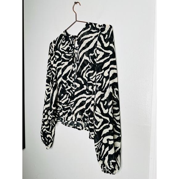 ONE TEASPOON Black White Dimensions Bubble Long Sleeve Blouse Top NWT Size XXL - Picture 10 of 10